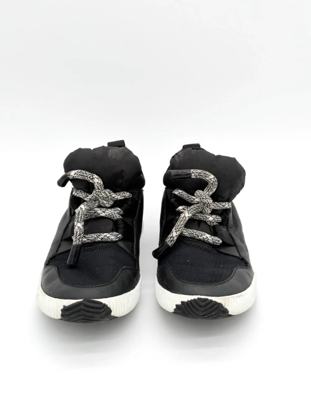 Sorel Out N About Plus Street Sneak Black Leather Mesh Shoes Women Sz 8.5 NL3610